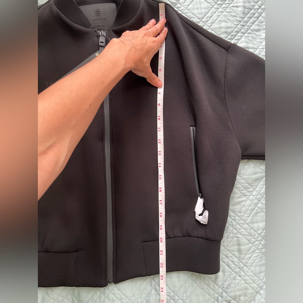 Nwt Massimo Dutti Black Bomber Jacket Neoprene Full Zip Pockets Small — image 7 of 8